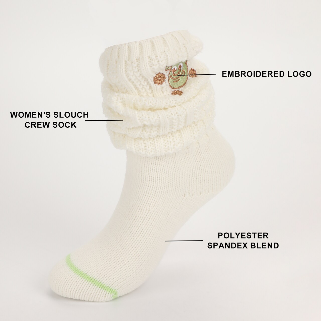 Shrek Embroidered Character Art Flowers Women's Slouch Crew Socks
